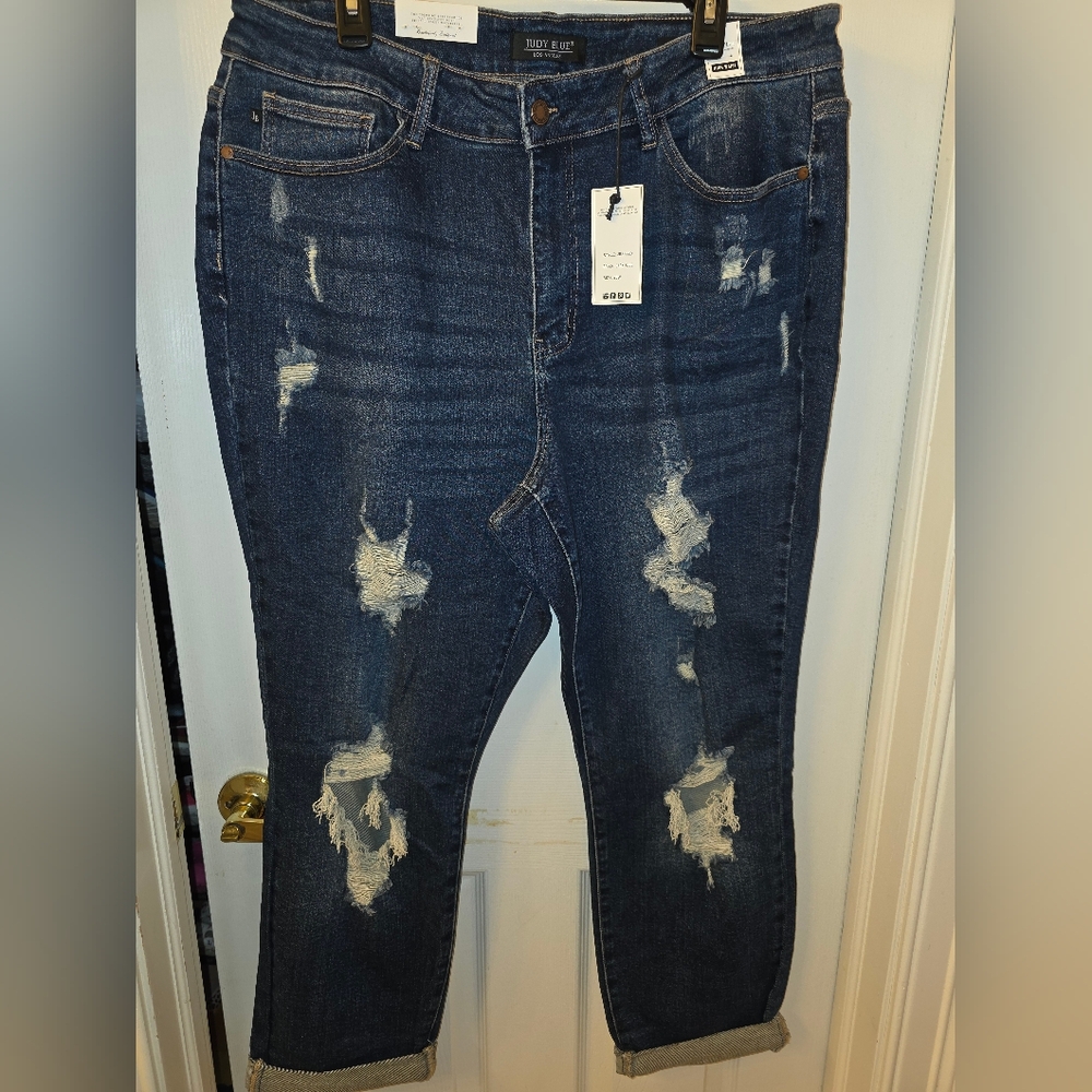 Judy Blue Boyfriend Fit Distressed High Waist Blue Jeans Plus Size 20W